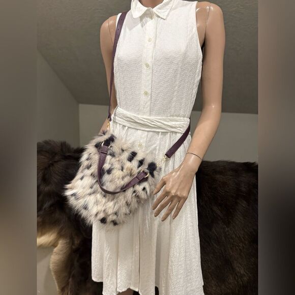 Colorblock Handmade Luxury Real Fox Fur & Leather Top Handles Satchel/Crossbody - Picture 9 of 16
